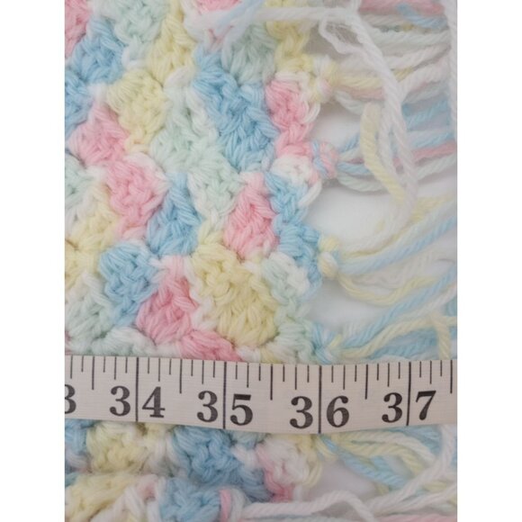 Handmade Crochet Baby Blanket Pastel Afghan 44”x 36” Blue Pink Yellow Nursery - Picture 7 of 8